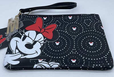 New Bioworld Disney Minnie Mouse Wristlet Zipper Pouch Black Red White 5.5 x8 