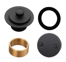 Matte Black Lift  Turn Tub Drain Trim Set w/ Two-Hole Overflow Faceplate