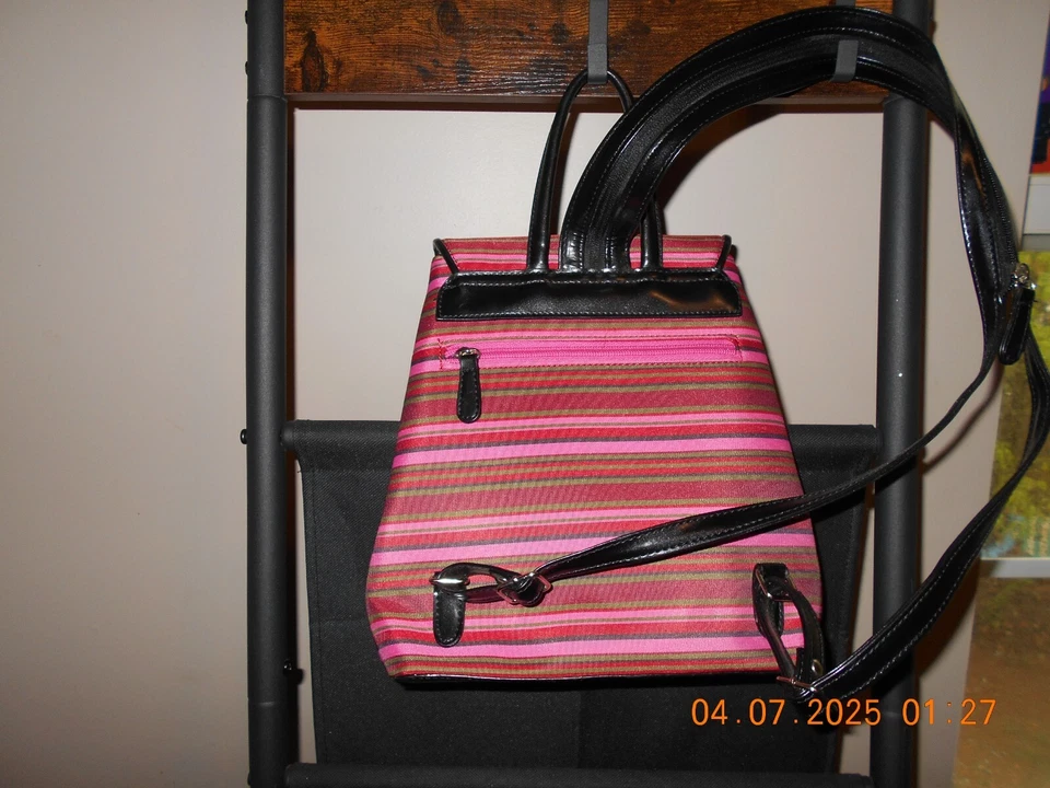 Prada Milano Multicolor Rosa Rayas Lona y Negro Acento Bolsa Estilo Foto 3 de 4