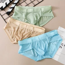 Men's Panties Ice Silk Men Underwear Men's Shorts with Lace Low-Rise U Pouch NEW