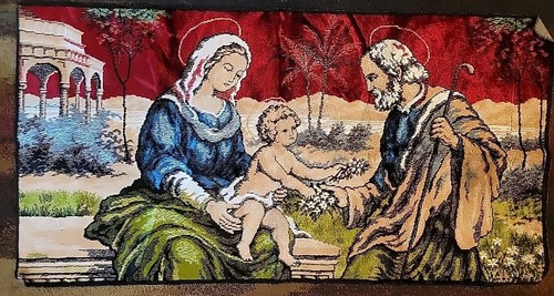 Vintage Wandteppich Josef Maria Jesus religiös Wand weicher Samt Stoff Teppich 20 "X 37"