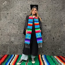Mexican zarape graduation sash class of 2024 Baby blue color embroidered sarape