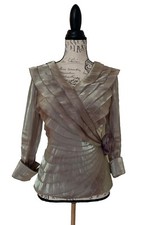 Victor Costa Gold Metalic Evening 3/4 Sleeve Blouse Top Size 4