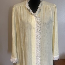 Vintage Miss Elaine House Dress Union Made Nightgown Yellow Lace Trim Large