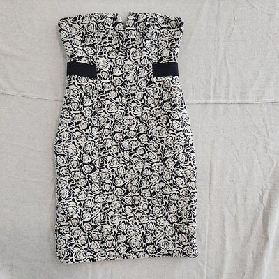 halston black and white dress Halston Black and White Striped Strapless Cocktail Dress