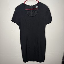K STUDIO VINTAGE LITTLE BLACK DRESS SIZE 12 MADE IN USA SHORT SLEEVE MIDI ZIP