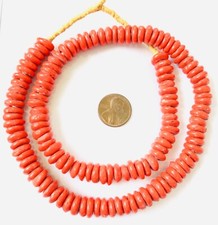 132 Red Opaque Rondelle Krobo Recycled Glass African trade beads-Ghana