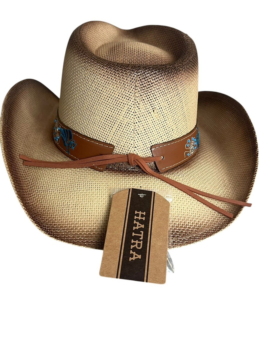 Hatra Cowboy Hat Unisex Western Burnt Tan Turquoise Jewel  display picture 1