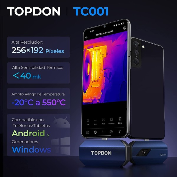 Cámara termográfica TOPDON Android, humedades, 256x192 precisión de temperatura