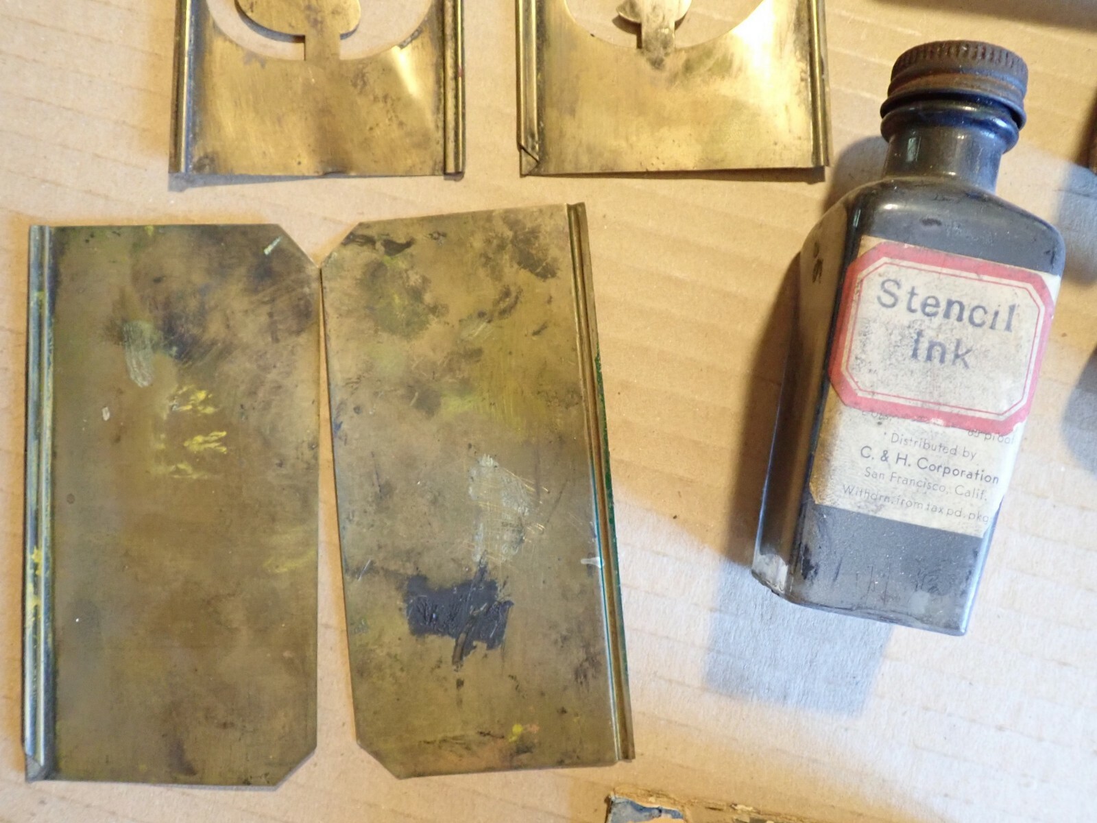 Vintage Lot BRASS STENCILS & STENCIL FOUNTAIN BRUSHES / MARKER Ink Bottle MARSH eBay