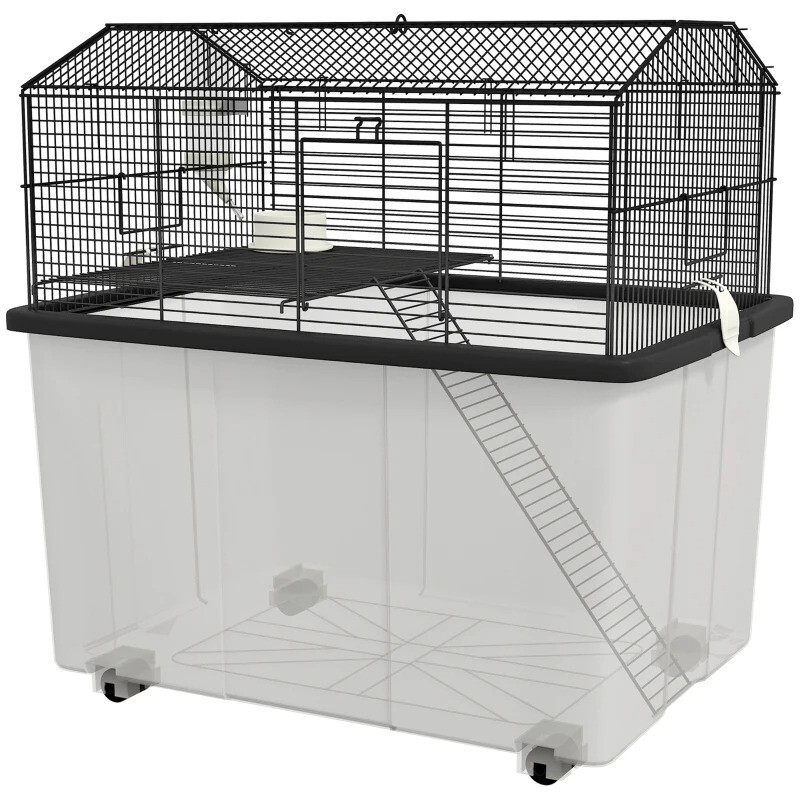 PawHut 2-Tier Hamster Cage, Two-Tier Gerbil Cage w/ Deep Bottom, Ramp, Food  Dish