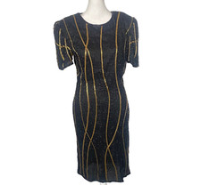 Vtg SWEE LO Women Beaded Sleeveless Zip Back Dress Sz S Black Elegant Art Deco