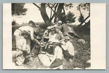 Lunch Time for Camping Boys RPPC Medomak Camp—Washington Maine—Photo 1910s