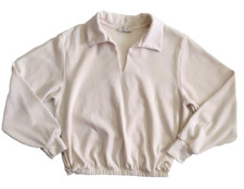 AYR The Courtside Polo Sweatshirt Beige Pima Cotton Blend Collared Elastic Hem