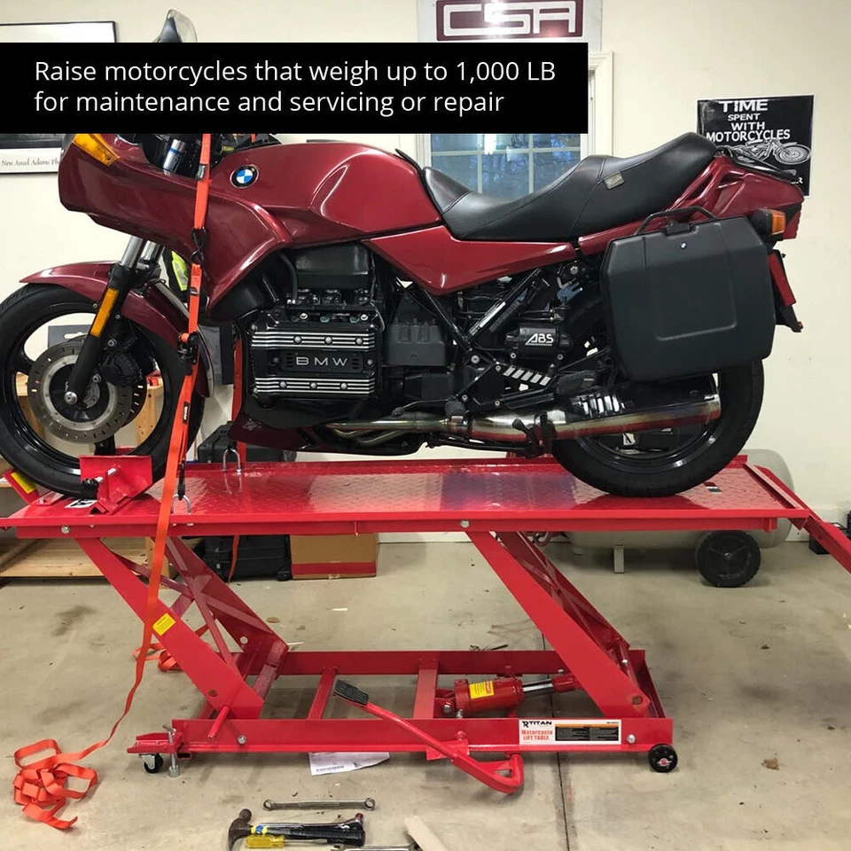 Elevador hidráulico Titan Rampas para motocicleta, soporte para gato elevador de capacidad 1000 lb Foto 4 de 4