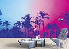 Miami Tropical Palm Tree Vice Color Wall Mural. Vivid Miami Vice Color. #6281