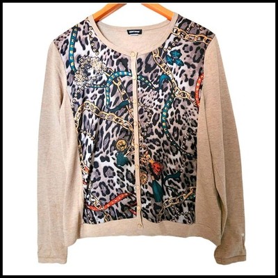 Gerry Weber Cardigan Tan Chain Print size 44 L Large Buttons