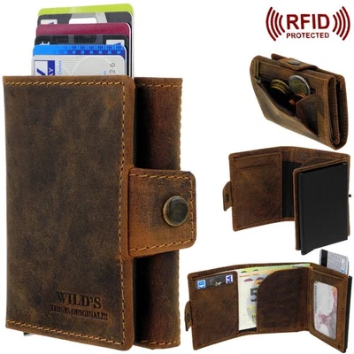 WILDs Aluminium Leder Portemonnaie Damen Herren RFID Kartenetui Karten Geldbörse - Bild 1 von 4