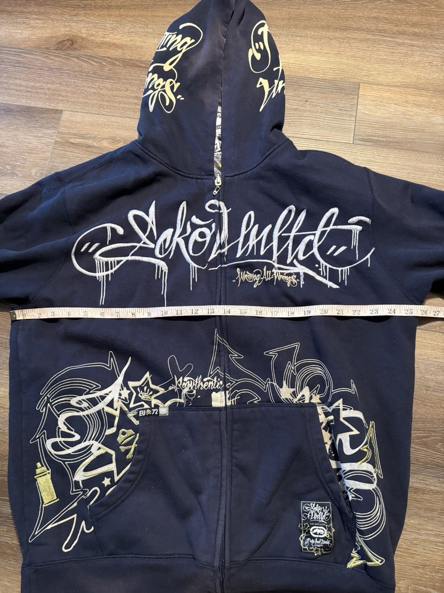 Vintage ECKO UNLTD Total Pattern Reversible Zip Hoodie Echo