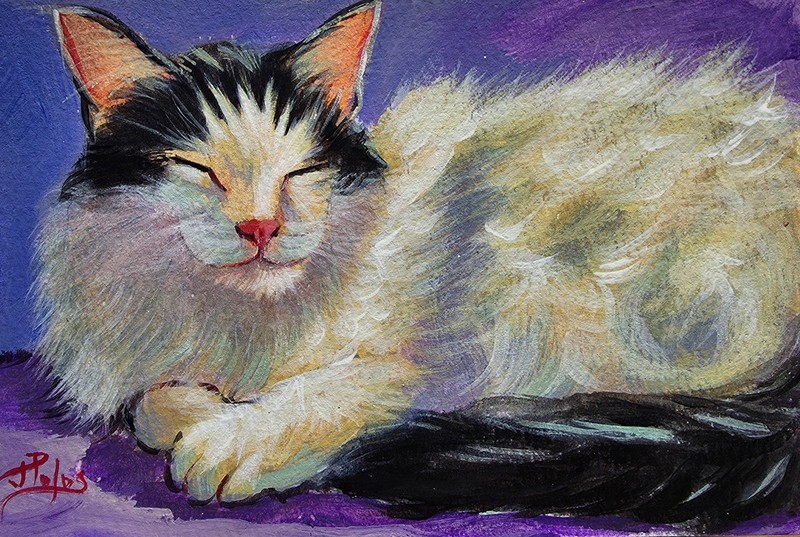 4in x 6in original painting on paper of a cat, original acrylic painting