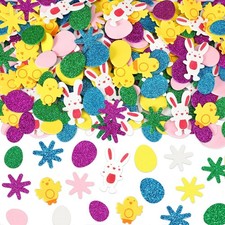Easter Foam Stickers, 600Pcs Bunny Eggs Chick Flower Self-Adhesive Glitter St...