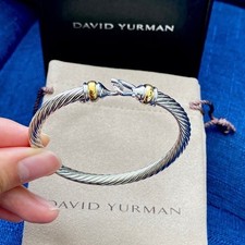 David Yurman Sterling Silver 18K Gold Cable Hook Bracelet