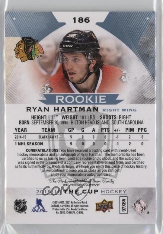 2015-16 Upper Deck The Cup /249 Ryan Hartman #186 RPA Rookie Patch Auto RC - Image 2 of 2