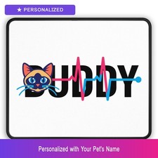 Custom Siamese Cat Paw Print Heartbeat Mouse Pad Personalized Pet Name Desk Mat
