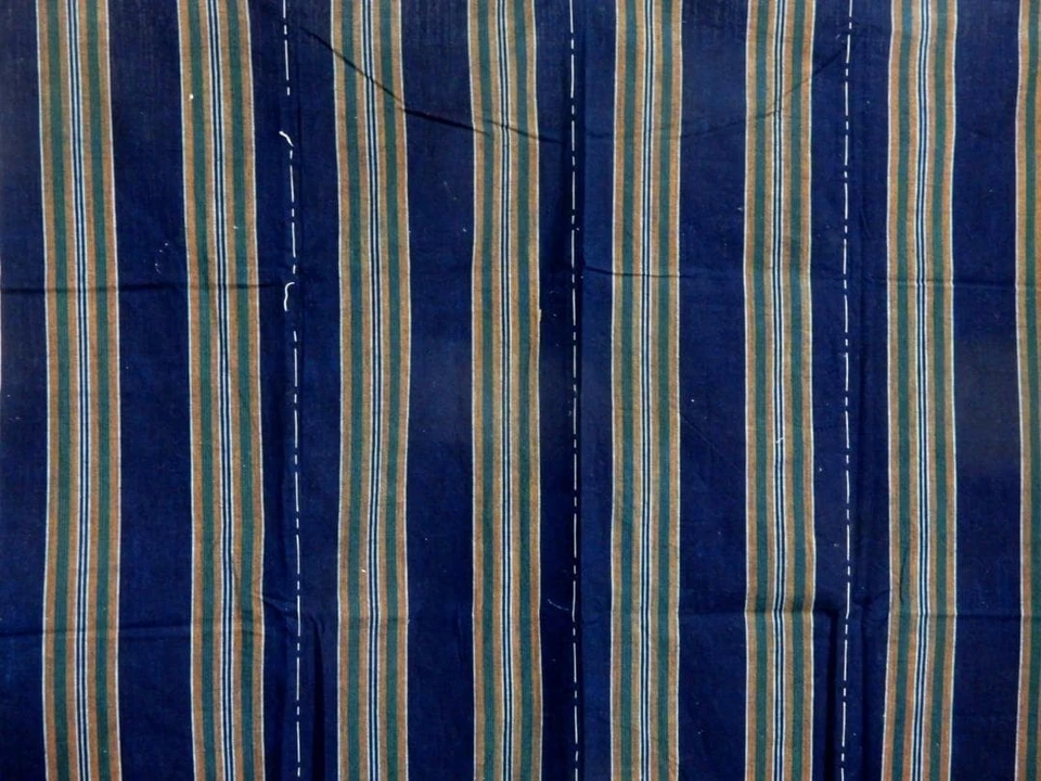 Винтажная хлопчатобумажная ткань эпохи индиго ручной работы в полоску Meiji 154 см x 133 см - Изображение 3 из 4