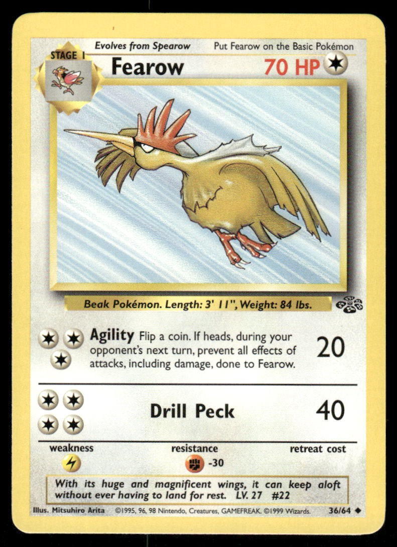 Pokemon Cards Fearow 36/64 UNLIMITED Jungle WOTC Uncommon NM
