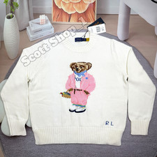 POLO RALPH LAUREN Pink Polo Bear Sweater Cream Women's Medium NWT