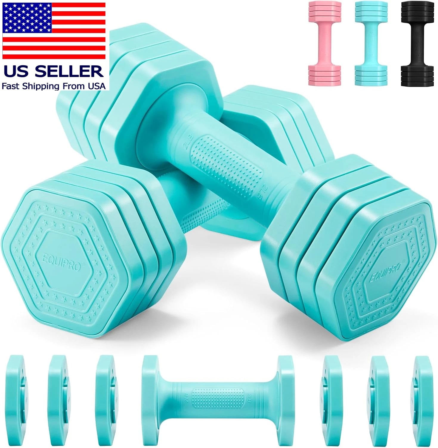 Adjustable Dumbbell Set, 4 in 1 Free Weights Dumbbells Set for Women, Weights fo