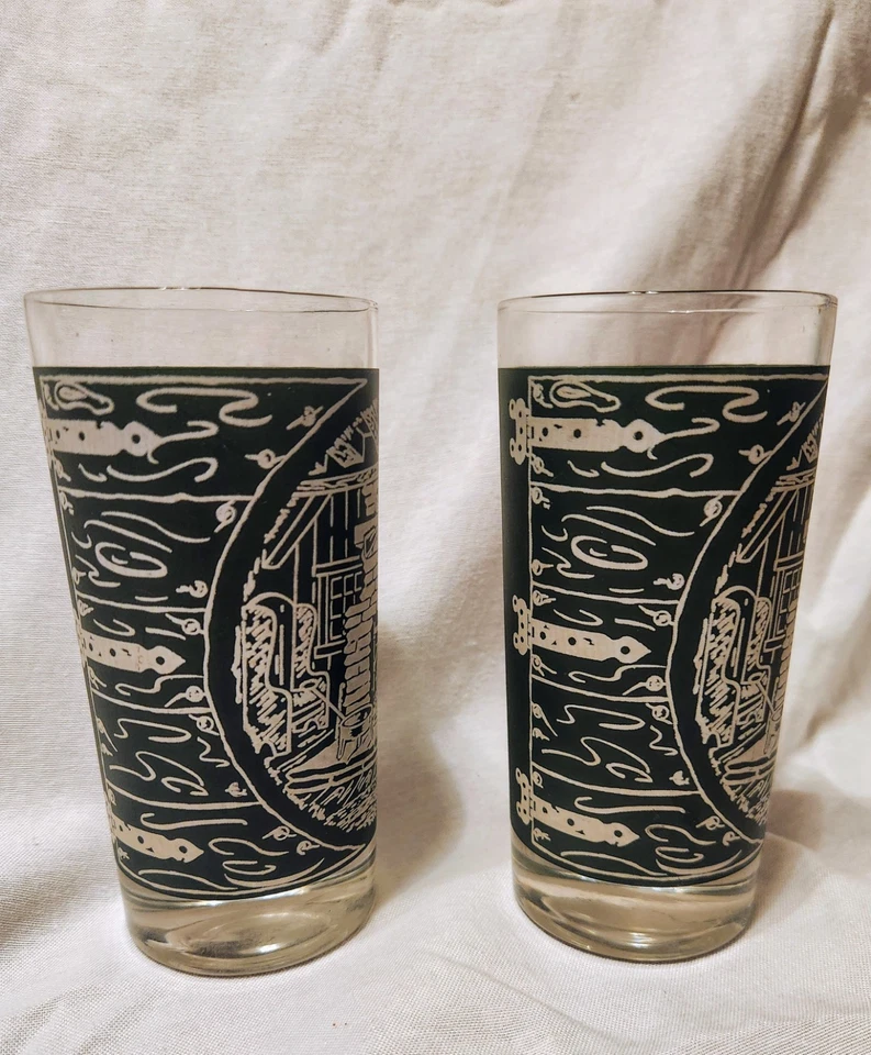 VTG Set of Royal USA COLONIAL HOMESTEAD Green 12 oz Highball Tumblers 5 5/8" - Image 4 of 4