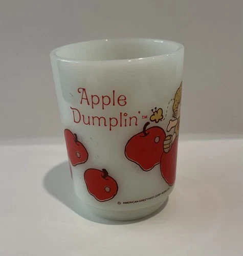 Vintage Apple Dumplin Anchor Hocking Milk Glass Cup 80's Strawberry Shortcake