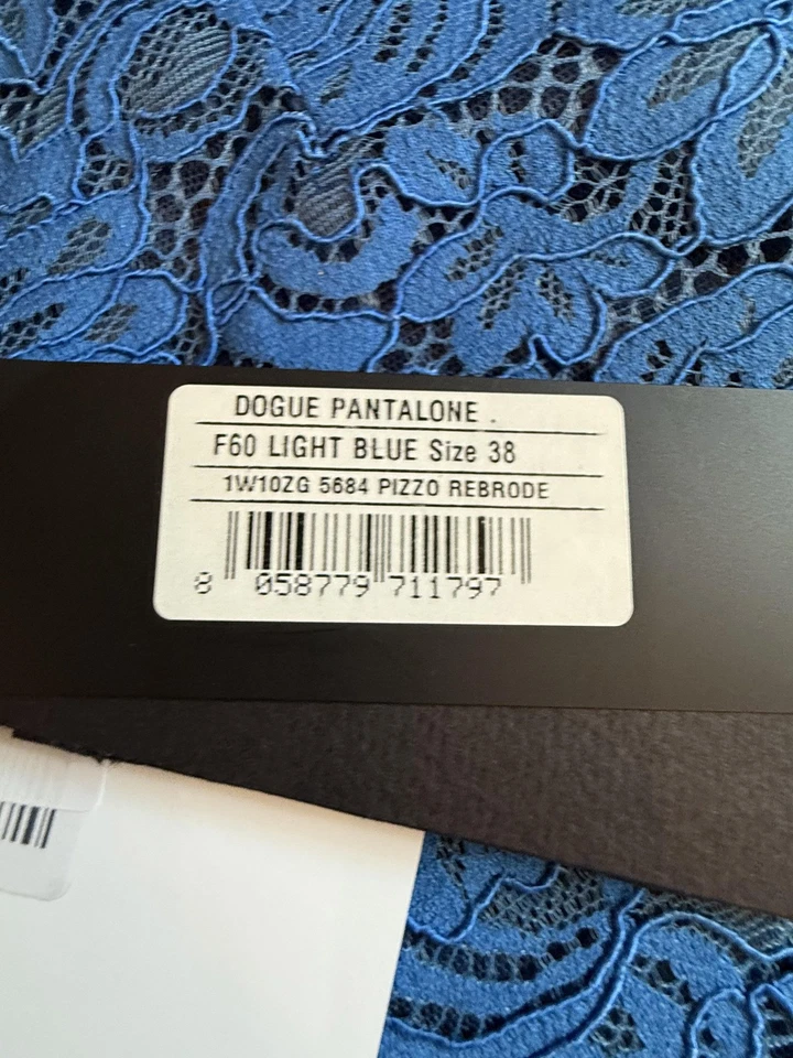 Pantalones Pinko Mujer 38 Azul Claro Encaje Ajustado Recortado Italia Dogo Pizzo Rebrode Cremallera Foto 3 de 4