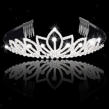 Hochzeit Prom Braut Brautjungfer Kristall Strass Krone Tiara Mit Kamm