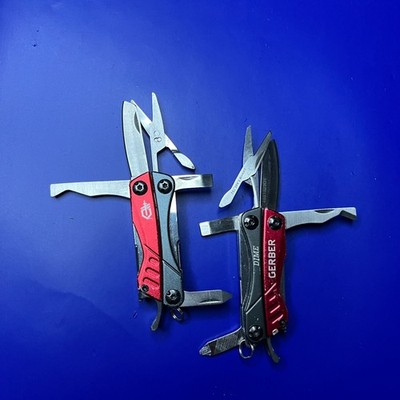 Lot of 2 Gerber Dime Multi-Tools Small Keychain Pliers Knife File Scissors
