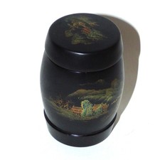 Vintage Chinese Lacquer Tobacco Jar / Tea Caddy Fuzhou Landscape Mid Century