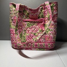 Vera Bradley Quilted Tote Bag Pink Green Floral Pink Cotton Shoulder Diaper Bag