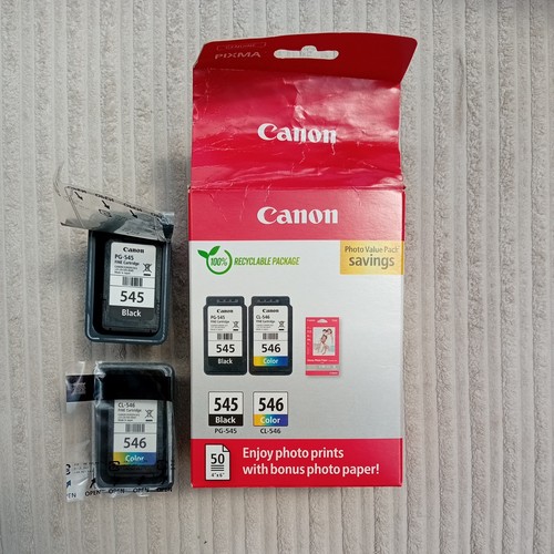 Canon PG-545 black and CL-546 colour Original Ink Bundle with 50 x photo papery