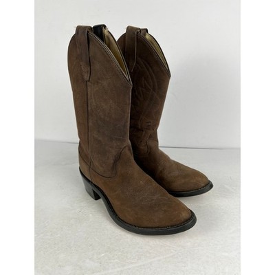 Old West Boots Womens 7.5 Brown Suede Leather Embroidered Pull On Cowgirl