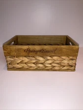 Harry & David Wood & Woven Basket Crate w/ Handles Organizer Bin 12”x7.5”x4.5”