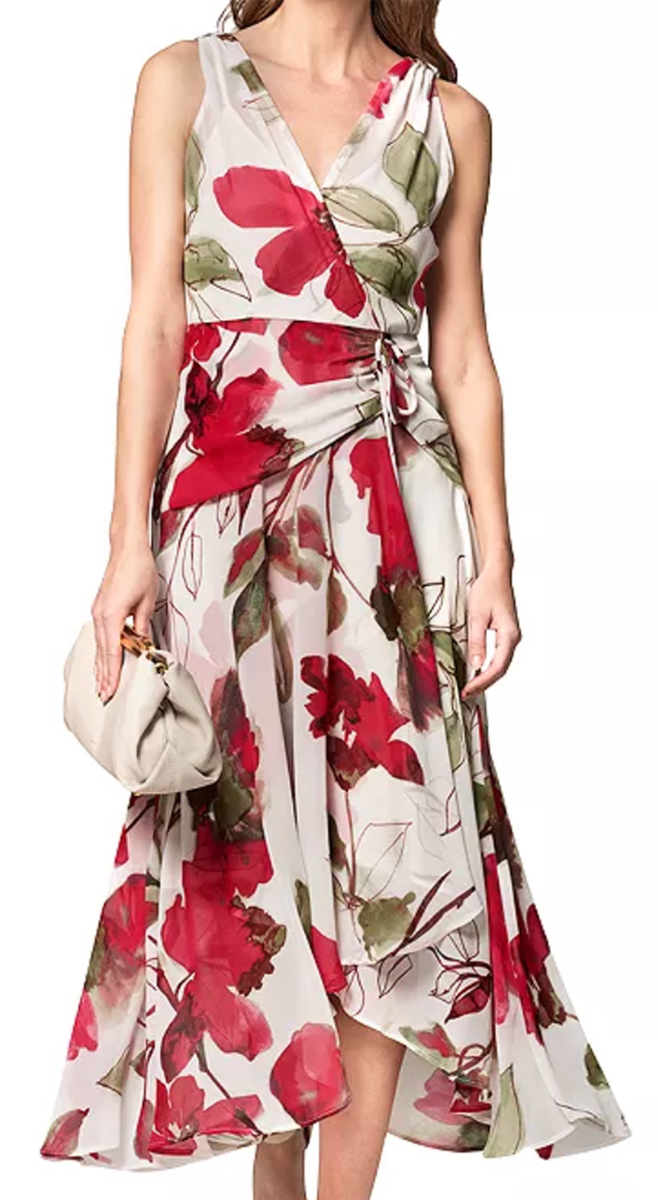 donna karan faux wrap fit and flare dress NWT Donna Karan NY Floral Faux Wrap Midi Lined Dress, 8, Azalea Multi, $189