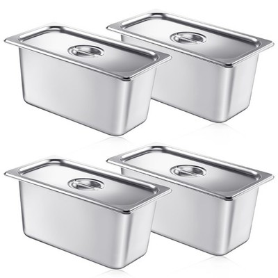 4 Pack Stainless Steam Hotel Pan with Lid 1/3 Size x 6 Inch Deep Table Steam Pa