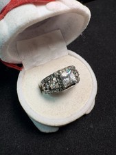 Sterling Silver 925 Square CZ Halo Ring Size 6   5.29g Statement Ring