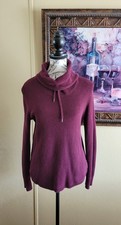 Lauren Ralph Lauren Womens Large Maroon Waffle Knit Cowl Neck Pullover Sweater