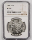 Certified 1904-O Morgan Silver Dollar NGC MS64 $1