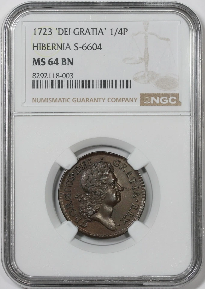 1723 Wood's Hibernia Halfpenny, Martin 4.46-Gd.2, NGC MS64BN - Image 3 of 3