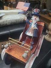  Rare Pier 1 Uncle Sam Driving Antique Car  4th Of July Decor Figurine