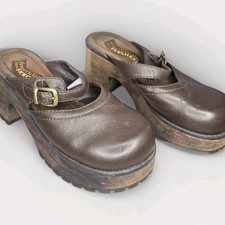 Vtg 90s Y2K Skechers Somethin' Else Brown Leather Platform Clogs Mary Janes Sz 6